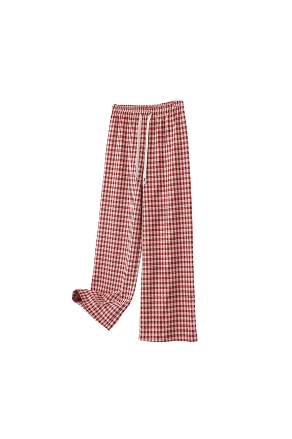 Women's Plus Size Fleece Pajama Pants Elastic Waist Drawstring Wide Leg Plaid Plush Lounge Pants Casual Sleep Pj Bottoms(Red,X-Large)