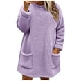 thumbnail image 1 of Lenpel Women's Plus Size Fleece Sweatshirts Long Sleeve Mock Neck Fuzzy Oversized Sweatshirts Plus Warm Pullover Tunic Tops with Pockets(Purple,X-Large), 1 of 3
