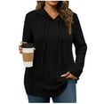 thumbnail image 1 of Lenpel Women's Plus Size Hoodies Ribbed Knit Drawstring Long Sleeve Shirts Soft Casual Tunic Tops Lightweight Knit Sweaters(Black,Medium), 1 of 7