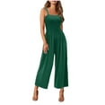 thumbnail image 1 of Lenpel Women's Plus Size Jumpsuits Casual Sleeveless Square Neck Ruched Wide Leg Long Pants Rompers Summer Beach Vacation Outfits, 1 of 7
