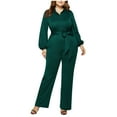 thumbnail image 1 of Lenpel Women's Plus Size Jumpsuits Long Sleeve Button down Belted Wide Leg Rompers Dressy Casual Jumpsuits with Pockets, 1 of 5