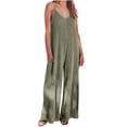 thumbnail image 1 of Lenpel Women's Plus Size Jumpsuits Soft Casual V Neck Spaghetti Strap Ribbed Knit Loose Overalls Wide Leg Rompers, 1 of 6