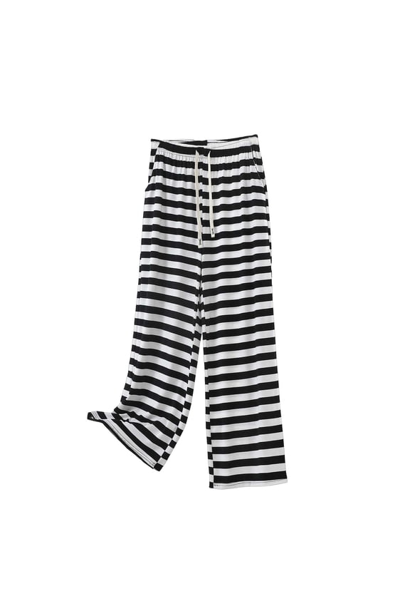 Women's Plus Size Lounge Pants Elastic Waist Drawstring Wide Leg Striped Pajama Pants Soft Comfy Sleep Pants Casual Pj Bottoms