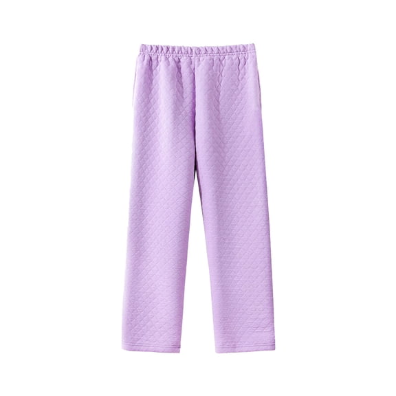 Lenpel Women's Plus Size Pajama Pants Casual Elastic Waist Soft Comfy Lounge Pants Thick Warm Pj Bottoms with Pockets(Purple,Large)