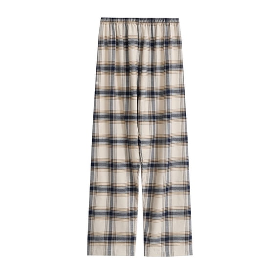 Lenpel Women's Plus Size Pajama Pants Soft Comfy Elastic Waist Wide Leg Plaid Lounge Pants Casual Pj Bottoms(Khaki,X-Large)