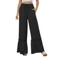 thumbnail image 1 of Lenpel Women's Plus Size Palazzo Pants Boho Elastic High Waisted Drawstring Patchwork Wide Leg Pants Casual Loose Beach Trousers, 1 of 7