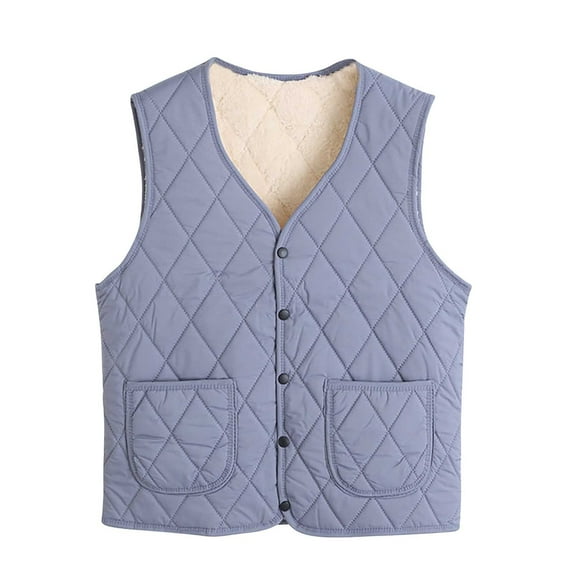 Lenpel Women's Plus Size Puffer Vest Lightweight Sleeveless Button down Winter Warm Quilted Vest Fleece Lined Jacket