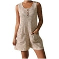 thumbnail image 1 of Lenpel Women's Plus Size Rompers Summer Casual Scoop Neck Quarter Button Textured Sleeveless Jumpsuits Loose Short Overalls with Pockets, 1 of 6