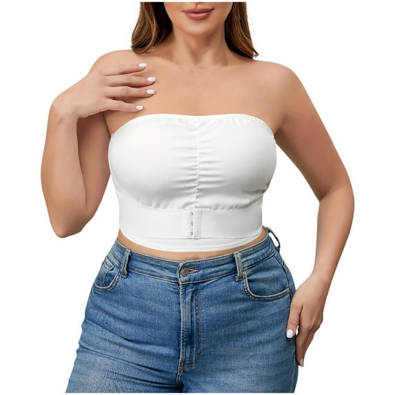 Lenpel Women's Plus Size Strapless Bras Seamless No Underwire Push up Bandeau Bras Comfortable Tube Top Bralettes