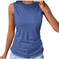 thumbnail image 1 of Lenpel Women's Plus Size Tank Tops Summer Casual Mock Neck Ruched Sleeveless T-Shirts Cami Tee Blouses with Pocket, 1 of 6