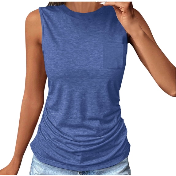 Lenpel Women's Plus Size Tank Tops Summer Casual Mock Neck Ruched Sleeveless T-Shirts Cami Tee Blouses with Pocket