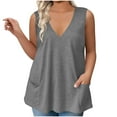 thumbnail image 1 of Lenpel Women's Plus Size Tank Tops Summer Casual V Neck Sleeveless T-Shirts Loose Tunic Tee Blouses with Pockets, 1 of 6