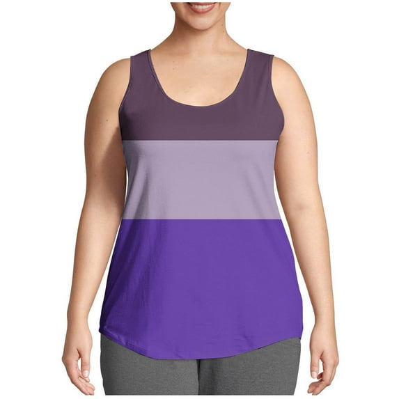 Lenpel Women's Plus Size Tank Tops Trendy Summer Scoop Neck Color Block Sleeveless T-Shirts Casual Tunic Blouses