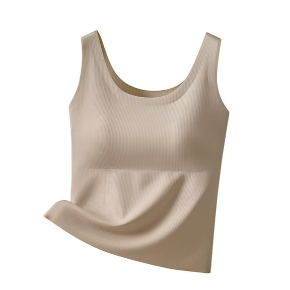 Lenpel Women's Plus Size Tank Tops Seamless Scoop Neck Slim Camisole Tops with Built in Bra Padded Sleeveless Shirts