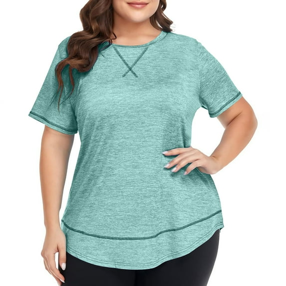 Lenpel Women's Plus Size Tops Trendy Summer Short Sleeve Crew Neck Curved Hem Casual Loose T-Shirts Tunic Tee Blouses