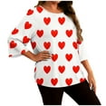 thumbnail image 1 of Lenpel Women's Plus Size Tops 3/4 Length Sleeve Crew Neck Curved Hem Heart Printed T Shirts Loose Casual Tunic Blouses(White,X-Large), 1 of 6