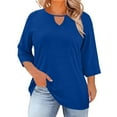 thumbnail image 1 of Lenpel Women's Plus Size Tops 3/4 Length Sleeve Crew Neck Cut out T Shirts Soft Casual Tees Loose Tunic Blouses(Blue,4X-Large), 1 of 7