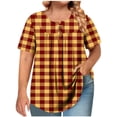 thumbnail image 1 of Lenpel Women's Plus Size Tops Casual V Neck Quarter Button Short Sleeve Pleated Front Striped T-Shirts Loose Tunic Tees, 1 of 6