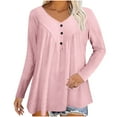thumbnail image 1 of Lenpel Women's Plus Size Tops Long Sleeve V Neck Pleated Textured T Shirts Loose Tunic Tees Dressy Casual Blouses(Pink,XX-Large), 1 of 7