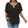 thumbnail image 1 of Lenpel Women's Plus Size Tops Short Sleeve Notched V Neck Ribbed Knit T-Shirts Loose Fit Blouses Soft Casual Tees, 1 of 6