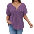 thumbnail image 1 of Lenpel Women's Plus Size Tops Short Sleeve Notched V Neck Ribbed Knit T-Shirts Loose Fit Blouses Soft Casual Tees, 1 of 6