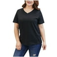 thumbnail image 1 of Lenpel Women's Plus Size Tops Soft Cotton V Neck Short Sleeve Solid Color Casual T-Shirts Tunic Tee Blouses, 1 of 4