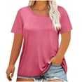 thumbnail image 1 of Lenpel Women's Plus Size Tops Soft Crew Neck Short Sleeve Solid Color Basic T Shirts Loose Tunic Tee Blouses, 1 of 3