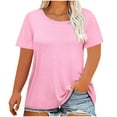 thumbnail image 1 of Lenpel Women's Plus Size Tops Soft Crew Neck Short Sleeve Solid Color Basic T Shirts Loose Tunic Tee Blouses, 1 of 3
