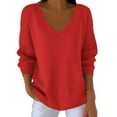 thumbnail image 1 of Lenpel Women's Plus Size Tops Soft Long Sleeve V Neck Solid Color Casual T Shirts Loose Tee Blouses Fall Fashion Outfits(Red,Medium), 1 of 7