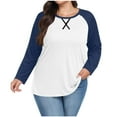 thumbnail image 1 of Lenpel Women's Plus Size Tops Trendy Long Sleeve Crew Neck Color Block T Shirts Soft Casual Tees Loose Tunic Blouses(Navy,5X-Large), 1 of 6