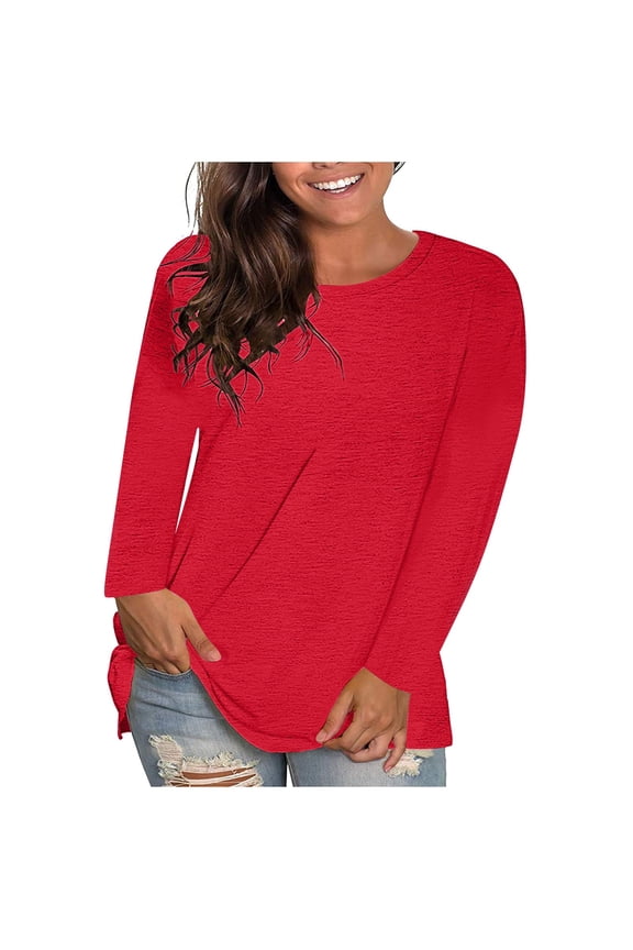 Women's Plus Size Tops Trendy Long Sleeve Crew Neck T-Shirts Loose Tunic Tops Soft Casual Tee Blouses