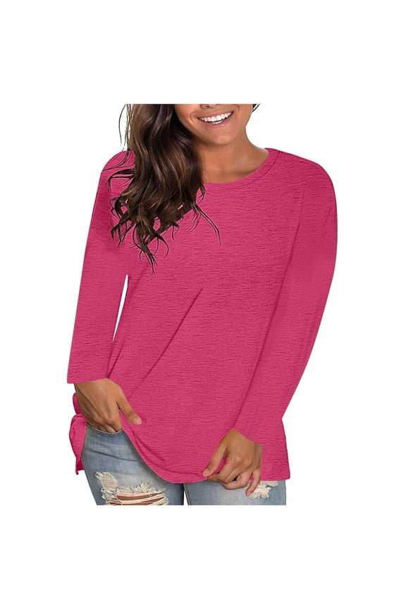 Women's Plus Size Tops Trendy Long Sleeve Crew Neck T-Shirts Loose Tunic Tops Soft Casual Tee Blouses