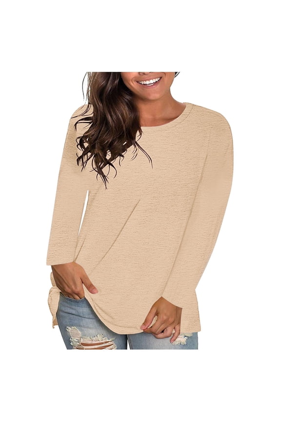 Women's Plus Size Tops Trendy Long Sleeve Crew Neck T-Shirts Loose Tunic Tops Soft Casual Tee Blouses