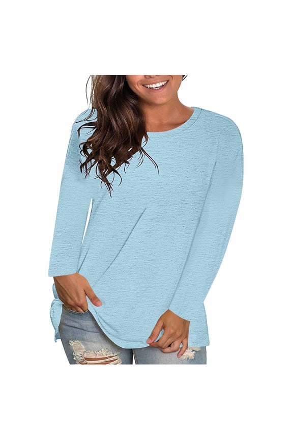 Women's Plus Size Tops Trendy Long Sleeve Crew Neck T-Shirts Loose Tunic Tops Soft Casual Tee Blouses