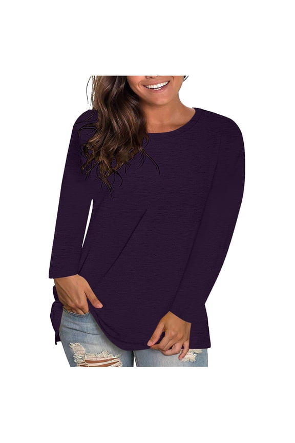 Women's Plus Size Tops Trendy Long Sleeve Crew Neck T-Shirts Loose Tunic Tops Soft Casual Tee Blouses