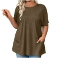 thumbnail image 1 of Lenpel Women's Plus Size Tunic Tops Crew Neck Short Sleeve Solid Color T Shirts Casual Loose Blouses with Pockets, 1 of 7