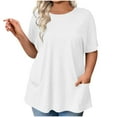 thumbnail image 1 of Lenpel Women's Plus Size Tunic Tops Crew Neck Short Sleeve Solid Color T Shirts Casual Loose Blouses with Pockets, 1 of 7