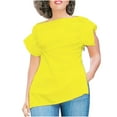 thumbnail image 1 of Lenpel Women's Puff Short Sleeve Tops Boat Neck Zipper Side Solid Color Asymmetrical T Shirts Tunic Casual Blouses, 1 of 7