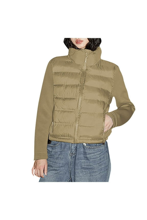 Women's Puffer Jacket Lightweight Long Sleeve Zip up Quilted down Jacket Warm Winter Coat with Zipper Pockets