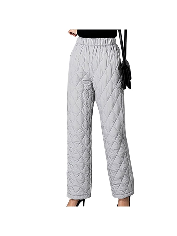 Women's Puffer Pants Fashion High Waisted Straight Leg Quilted down Pants Winter Warm Trousers with Pockets