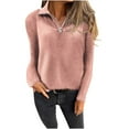 thumbnail image 1 of Lenpel Women's Pullover Sweaters Quarter Zip Lapel Long Sleeve Ribbed Knit Tunic Tops Fall Fashion Sweatshirts, 1 of 6