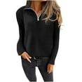 thumbnail image 1 of Lenpel Women's Pullover Sweaters Quarter Zip Lapel Long Sleeve Ribbed Knit Tunic Tops Fall Fashion Sweatshirts, 1 of 6