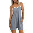 thumbnail image 1 of Lenpel Women's Rompers Summer Casual V Neck Spaghetti Strap Sleeveless Jumpsuits Loose Overall Shorts with Pockets, 1 of 7