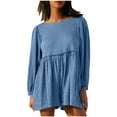 thumbnail image 1 of Lenpel Women's Rompers Trendy Summer Long Sleeve Boat Neck Causal Loose Short Jumpsuits One Piece Beach Vacation Outfits, 1 of 6