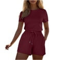 thumbnail image 1 of Lenpel Women's Rompers Summer Casual Short Sleeve Elastic Waist Drawstring Short Jumpsuits One Piece Outfits with Pockets, 1 of 5