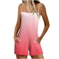 thumbnail image 1 of Lenpel Women's Rompers Summer Casual Sleeveless Spaghetti Strap Square Neck Gradient Short Jumpsuits Loose Overalls with Pockets, 1 of 5