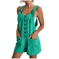 thumbnail image 1 of Lenpel Women's Rompers Summer Casual Tie Knot Strap Scoop Neck Button Front Sleeveless Jumpsuits Loose Short Overalls, 1 of 4