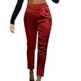 thumbnail image 1 of Lenpel Women's Satin Pants Dressy Casual High Waisted Pull on Paperbag Work Pants Tapered Clubwear Trousers with Pockets, 1 of 5