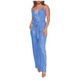 thumbnail image 1 of Lenpel Women's Sequin Jumpsuits Sparkly Sleeveless Wrap V Neck Spaghetti Strap Belted Straight Leg Rompers Glitter Party Club Outfits, 1 of 6