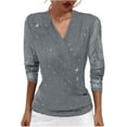 thumbnail image 1 of Lenpel Women's Sequin Tops Mesh Long Sleeve V Neck Sparkly Tunic Shirts Business Casual Tees Glitter Party Club Outfits(Gray,Small), 1 of 6